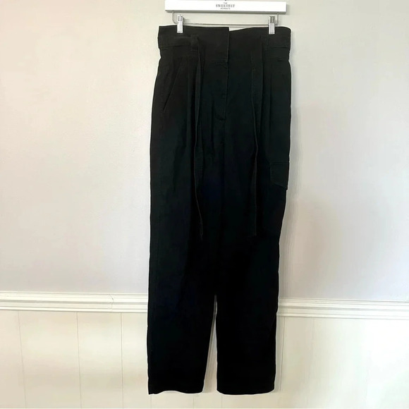 Wilfred Free Aritizia Black High Rise Paper Bag Pants with Tie Size 10 - Picture 2 of 11